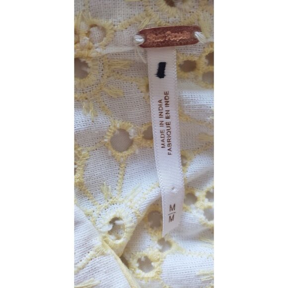 NEW FREE PEOPLE A LITTLE DREAM EYELET EMBROIDERY YELLOW CROP BLOUSE LARGE - Picture 6 of 8